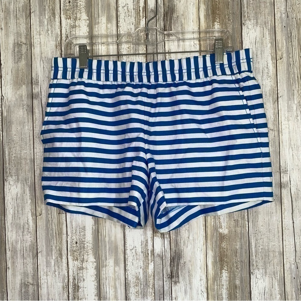 NWT J.Crew Blue White Striped Pull On Shorts Elastic Waist Size 8 - Picture 2 of 6